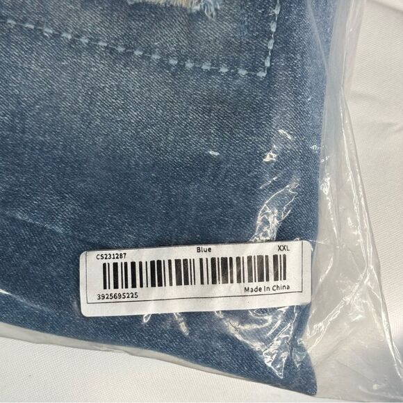 High Waisted Distressed Denim Jeans with Pink Patches, New XXL (14) - Picture 9 of 14